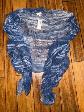 Chico's Navy and White Crinkled Sheer Wrap Scarf